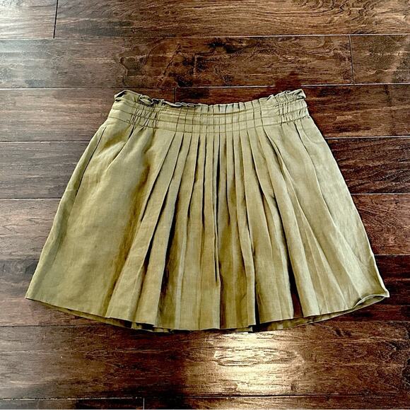 J Crew Linen Garden Pleated Utility Mini Skirt Solid Olive Army Green 44247 Sz 8 - Picture 4 of 9